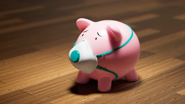 Piggy bank in a protective mask. Health and financial issues while the epidemic.