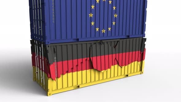 Container with Flag of the EU Breaks Container with Flag of Germany