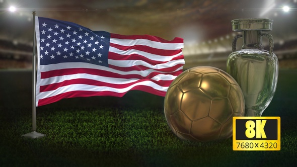 8K USA Flag with Football And Cup Background Loop