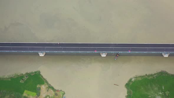 Aerial view of Padma bridge, over the Padma river by day, Dhaka, Bangladesh.