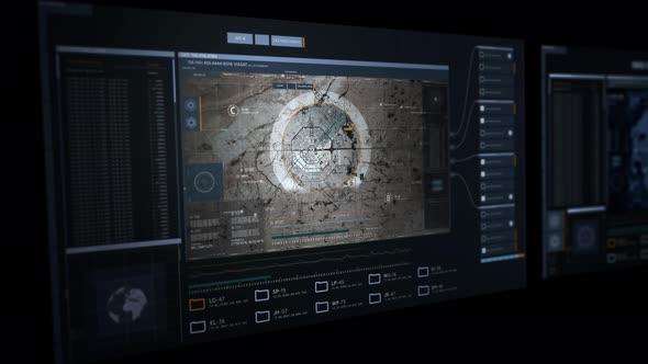 Radar detection software scanning a military city for potential security threats alt