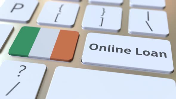 Online Loan Text and Flag of the Republic of Ireland on the Key