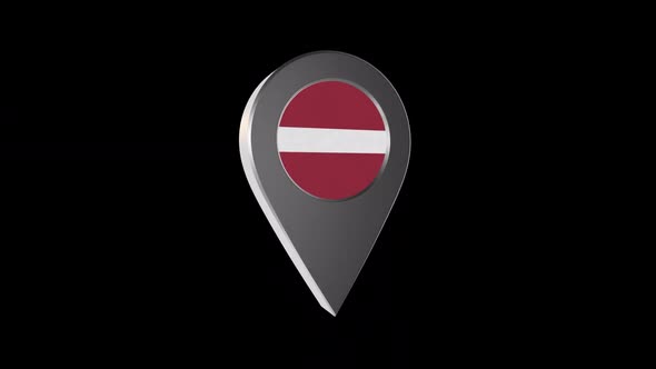 3d Animation Map Navigation Pointer With Latvia Flag With Alpha Channel - 2K