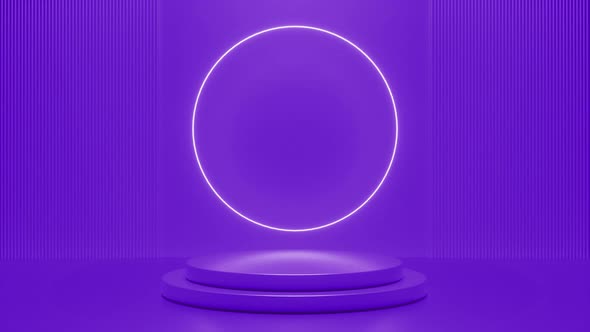 Purple podium with a bright glowing blinking neon circle