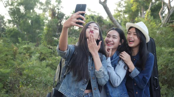 Young woman selfie with smartphone