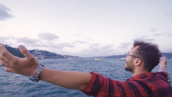 Free man on the ferry in the Bosphorus.