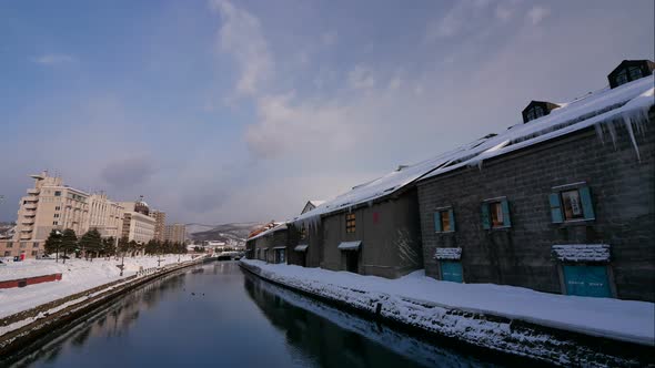 Beautiful Otaru canal in Hokkaido at winter season
