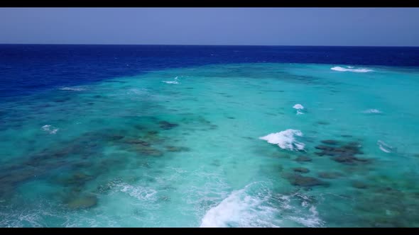 Aerial nature of perfect lagoon beach voyage by clear water and white sandy background of a dayout n