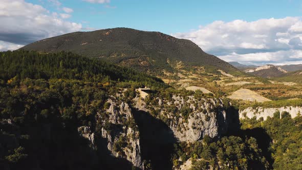 Aerial view of forest and canyon in Navarra, Spain