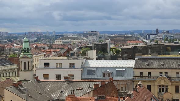 Panorama of Amazing Historical Building of Zagreb From the Top, View on Roofs