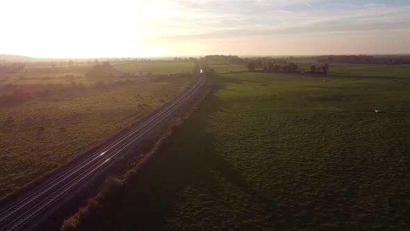 Slow push of Train Tracks at Sunset