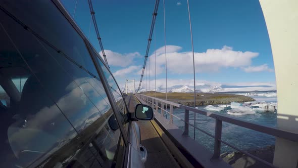 Driving in Iceland across beautiful countryside