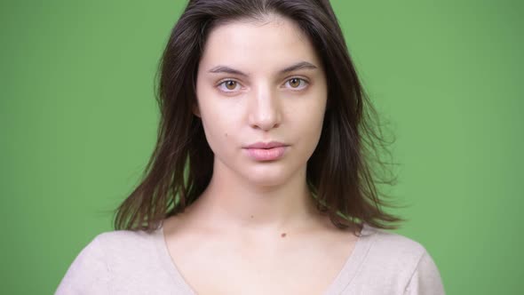 Young Beautiful Woman Covering Eyes As Three Wise Monkeys Concept