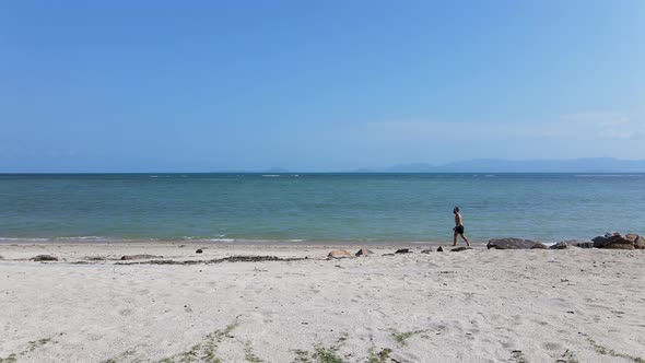 Topless Man Walking In The Beach At Summer In Ko Pha Ngan Island Thailand