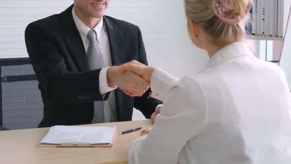 Job Seeker and Manager Handshake in Job Interview