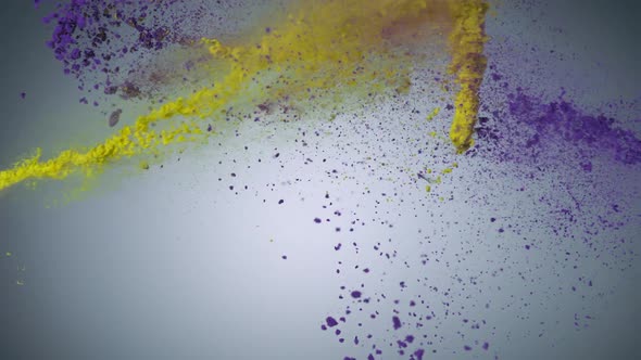 Purple and yellow powder colliding in the air, Slow Motion