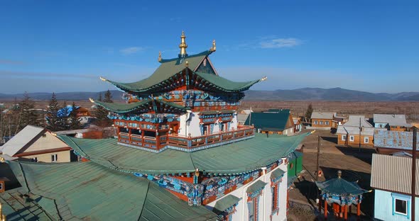Buddhist Temple in the Steppes of Buryatia on a Sunny Day