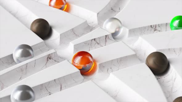 Colored Balls Roll Around the White Marble Labyrinth
