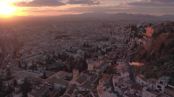 Aerial view of Granada at sunset alt