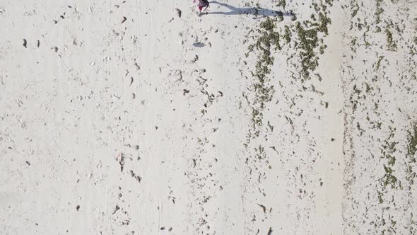 Vertical Video People Play Football on the Beach in Zanzibar Tanzania Aerial View