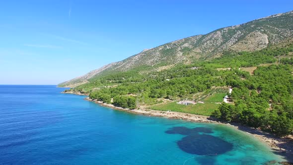 Aerial view of the sandy beach on the island of Brac, Croatia
