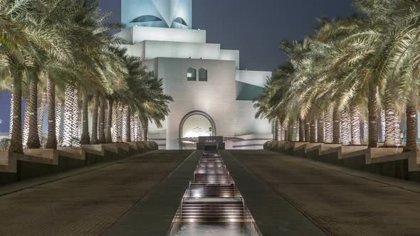 Beautiful Museum of Islamic Art Night Timelapse in Doha Qatar