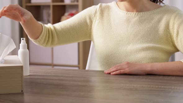 Close Up of Woman Cleaning Table at Home