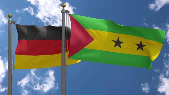 Germany Flag Vs Sao Tome And Principe On Flagpole