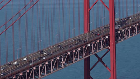 The Bridge of 25Th April with Car Traffic Lisbon