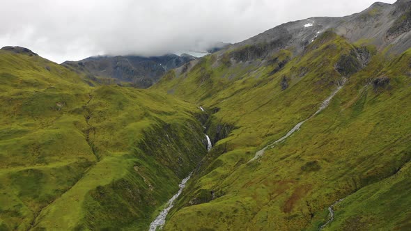 Aerial view of a river near Captains Bay, Alaska, United States.