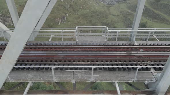 Tsalka, Georgia - August 28 2021: Aerial view of railway bridge in Tsalka