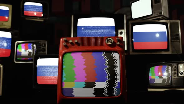 Flag of Russia on Retro TV Stack.