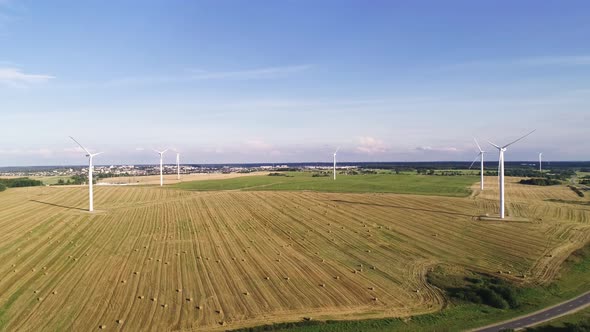Wind Power Station. Aerial View. Wonderful Landscape Shot