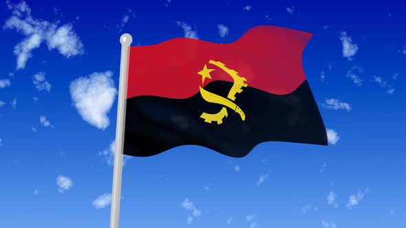Angola Flag Wavying In The Sky With Cloud