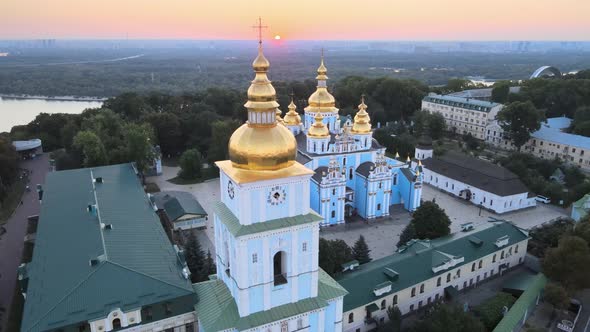 Aerial View of St. Michael's Golden-Domed Monastery in the Morning, Kyiv, Ukraine