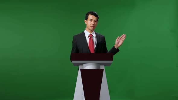 Organization Representative Speaking At A Press Conference In Government With Mock Up Green Screen
