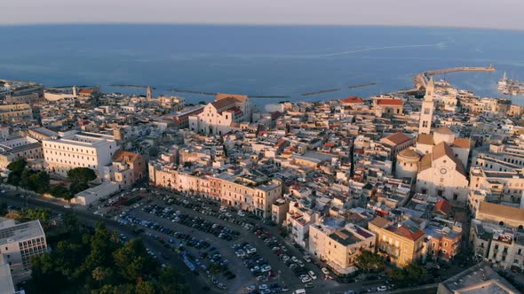 Panoramic View of Old Town in Bari, Drone Shot, Puglia, Italy