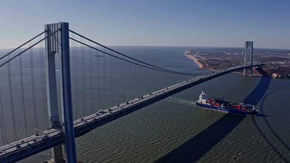 Verrazano Narrows Bridge with Passing Cars and Trucks