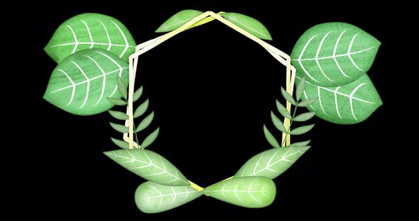 Stylized plant leaf frame with gold edging with empty space