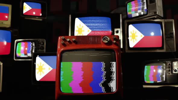 Philippines flag on a Retro TV Wall.