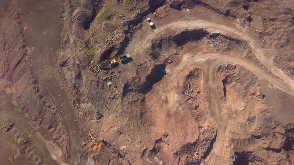 Aerial View of Working Excavator in the Opencast Mine