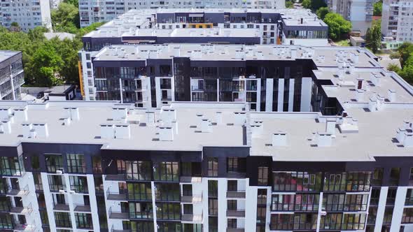 Drone view of typical multi floor apartment buildings complex