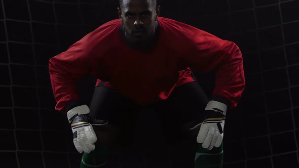 Defense Soccer Player at Net Gate Waiting for Catching the Ball, Readiness