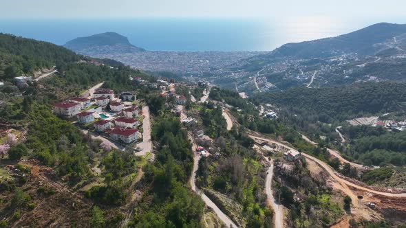 View of the city of Alanya aerial view 4 K