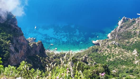 Aerial View of Capri Coastline From Mt Solaro Italy in Summer Season