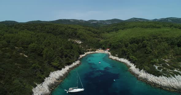 Aerial view of a small bay on Korcula island, Croatia.