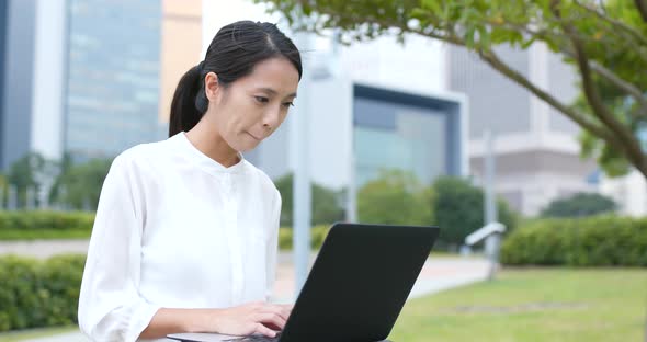 Young Business Woman Work on Laptop Computer at Outdoor