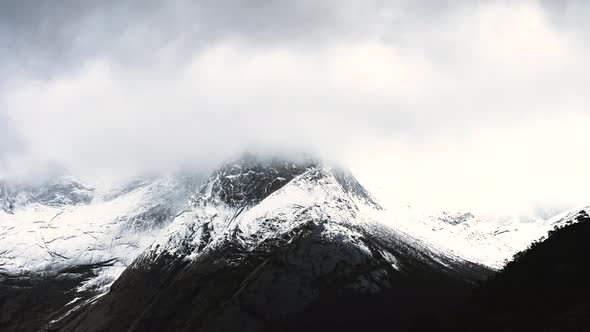 Close up shot of the snow-capped peak of Stetind mountain in Norway