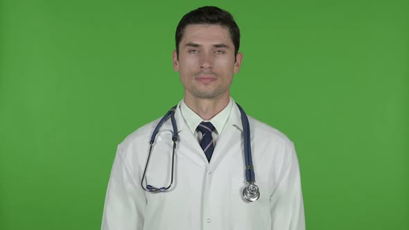 Young Doctor Saying No with Finger, Chroma Key