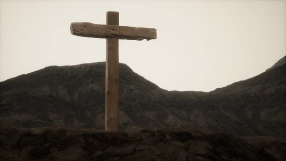 Wooden Crucifix Cross at Mountain